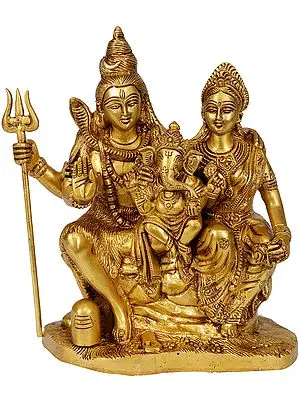 9" Shiva Family In Brass | Handmade | Made In India