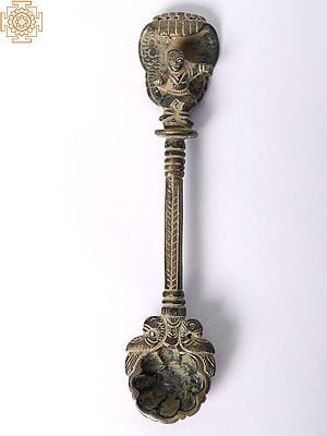 6" Baby krishna Ritual Spoon with Peacock Pair In Brass | Handmade | Made In India