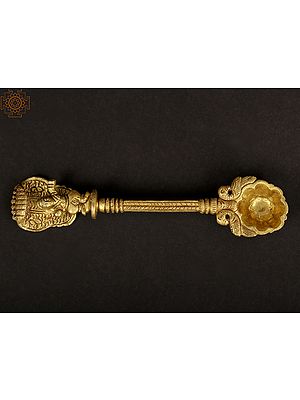 6" Baby krishna Ritual Spoon with Peacock Pair In Brass | Handmade | Made In India