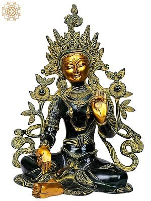 15" Tibetan Buddhist Goddess Green Tara In Brass | Handmade | Made In India