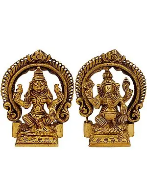 3" Lakshmi-Ganesha Brass Idol | Indian Handicrafts Home Decor