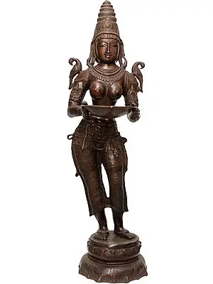 44" Large Size Deeplakshmi with Parrot on Shoulders in Brass | Handmade | Made in India