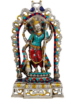 17" Goddess Saraswati In Brass | Handmade | Made In India