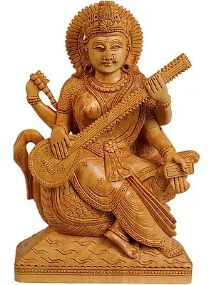 Goddess Saraswati Kadamba Wood Statue