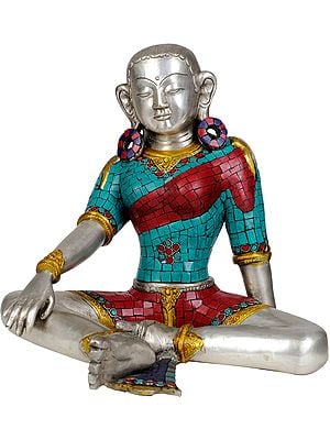 14" Goddess Green Tara (Tibetan Buddhist with Inlay Work) In Brass | Handmade | Made In India