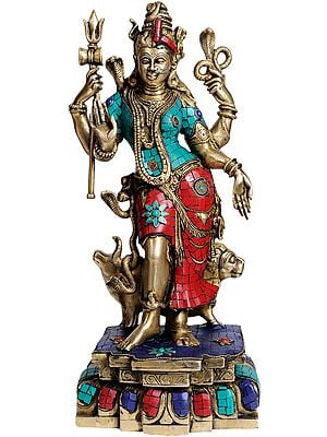 17" Ardhanarishvara (with Inlay Work) In Brass | Handmade | Made In India