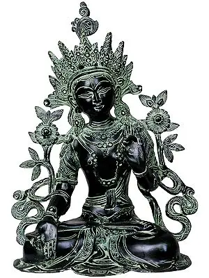 Tibetan Buddhist Goddess White Tara (In Black and Green Hues)