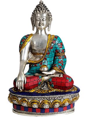 12" Lord Buddha in Bhumisparsha Mudra (with Inlay Work) In Brass | Handmade | Made In India