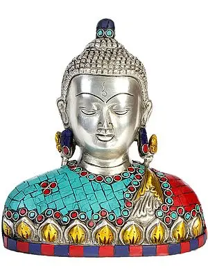 Lord Buddha Bust in Silver Hue with Inlay