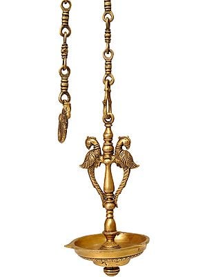 10" Peacock Pair Ceiling Lamp in Brass | Handmade | Made in India