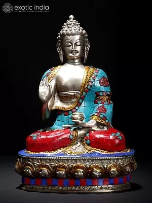 12" Brass Lord Buddha Idol in Vitarka Mudra | Handmade Tibetan Buddhist Deity Statue