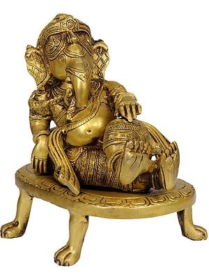 9" Relaxing Ganesha Brass Statue | Handmade | Made in India