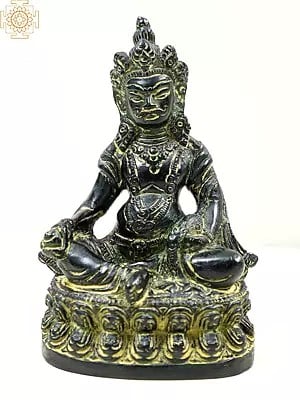 4" Tibetan Buddhist Kubera with Jewel and Nakula (Mongoose) in Brass
