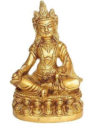 4" Tibetan Buddhist Kubera with Jewel and Nakula (Mongoose) in Brass