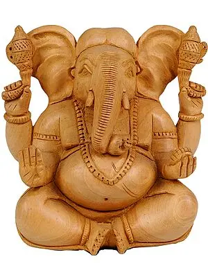 Four Armed Seated Ganesha with Large Ears