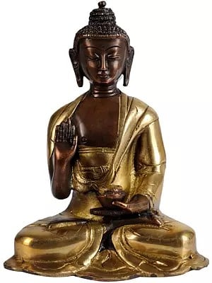 6" Lord Buddha Statue in Abhaya Mudra in Brass | Made in India