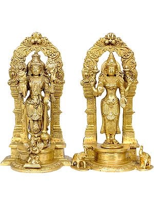 9" Lakshmi-Vishnu In Brass | Handmade | Made In India