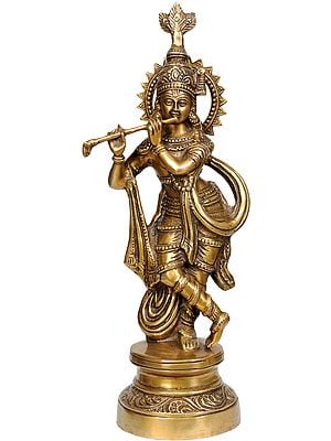 16" Murli Krishna Brass Statue | Handmade | Made in India