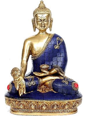 8" (Tibetan Buddhist Deity) Lapis Healing Buddha In Brass | Handmade | Made In India