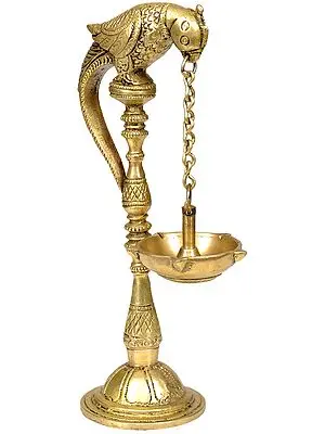 7" Five-Wick Parrot Hanging Lamp with Stand in Brass | Handmade | Made in India