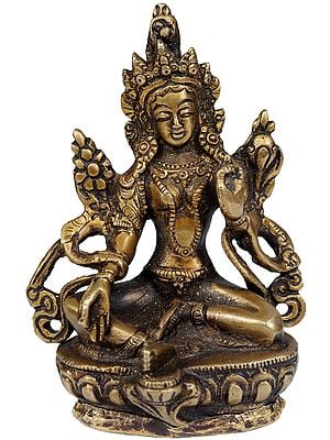 4" Tibetan Buddhist Goddess Green Tara (Small Statue) In Brass | Handmade | Made In India