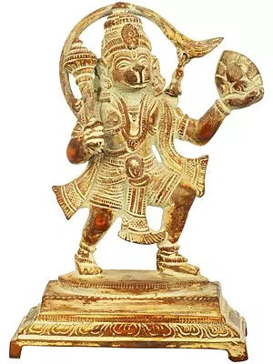 6" Brass Lord Hanuman Statue with Sanjeevani Herbs | Handmade | Made in India
