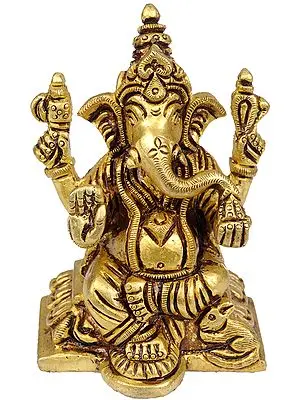 3" Small The Benevolent God Ganesha Small Statue in Brass