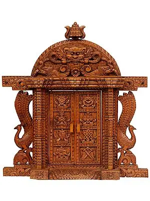 Temple Door with Eight Auspicious Symbols, Peacock Pair and Garuda