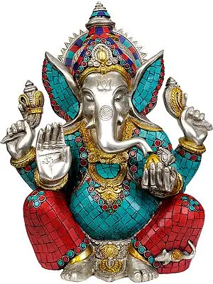 13" Lord Ganesha Seated in Easy Posture In Brass | Handmade | Made In India