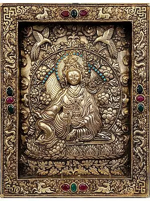 Guru Padmasambhava (Framed with Dragon, Deer and Auspicious Symbols)