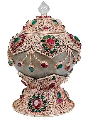 Crystal Ritual Bowl with  with Lid  and Fine Filigree Work