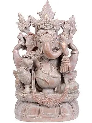 Lord Ganesha Seated on Lotus Throne