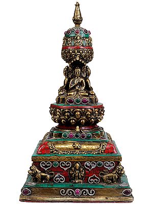 Chorten - Tibetan Stupa (Decorated with the Images of Buddha, Bodhisattva  and Auspicious Symbols)