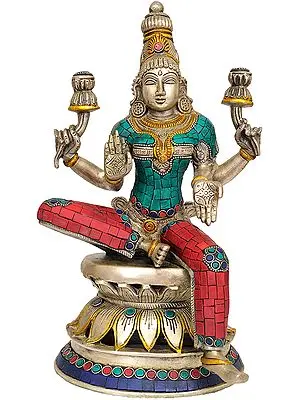 12" Goddess Lakshmi (Inlay Statue) In Brass | Handmade | Made In India