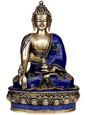13" (Tibetan Buddhist Deity) Lapis Healing Buddha In Brass | Handmade | Made In India