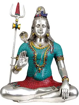 20" Mahayogi Shiva with OM on His Palm (Inlay Statue) In Brass | Handmade | Made In India