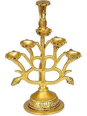 Five-Wick Peacock Puja Lamp