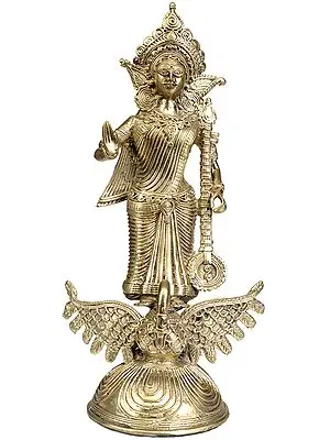 Goddess Saraswati Standing on Swan (Folk Statue from Bastar)