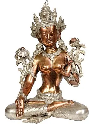 11" Tibetan Buddhist Goddess Seven-Eyed Goddess White Tara In Brass | Handmade | Made In India