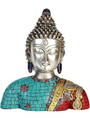 10" Lord Buddha Bust (Inlay Statue) In Brass | Handmade | Made In India