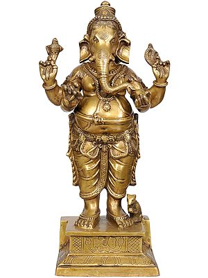 27" Sthanaka Ganesha In Brass | Handmade | Made In India