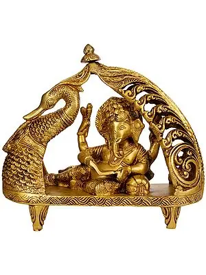 9" Lord Ganesha in a Swan Chariot | Brass | Handmade | Made In India
