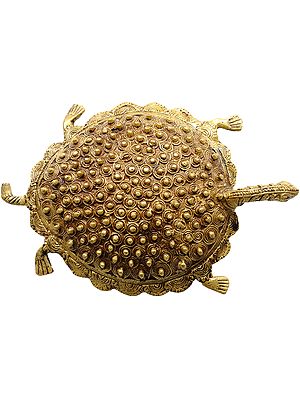 5" Tibetan Buddhist Feng Shui Tortoise in Brass | Handmade | Made in India