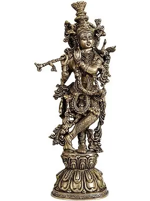 23" An Image Sublimating the Mind, Taking it to Spiritual Heights | Handmade Vishnu Brass Idol