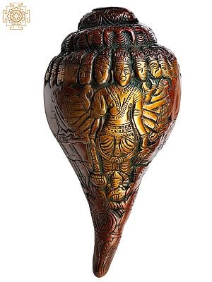 9" Vishvarupa Vishnu Conch in Brass | Handmade | Made in India