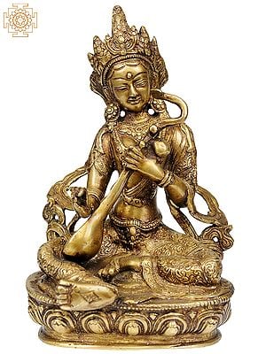 5" Goddess Saraswati In Brass | Handmade | Made In India