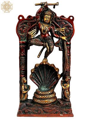 12" Lord Krishna Vanquishes Kaliya In Brass | Handmade | Made In India