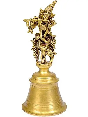 7" Murali Krishna Handheld Bell In Brass | Handmade | Made In India