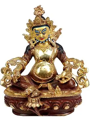 6" Tibetan Buddhist Deity Kubera with Jewel and Nakula (Mongoose) | Handmade