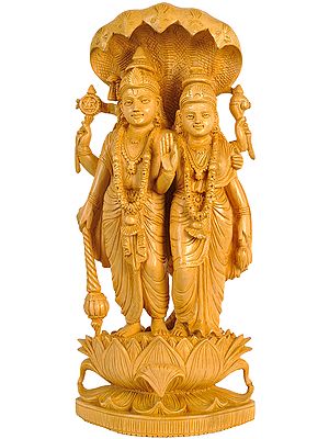 Lakshmi-Vishnu Standing on Lotus with Five-Hooded Sheshnag Canopying Atop
